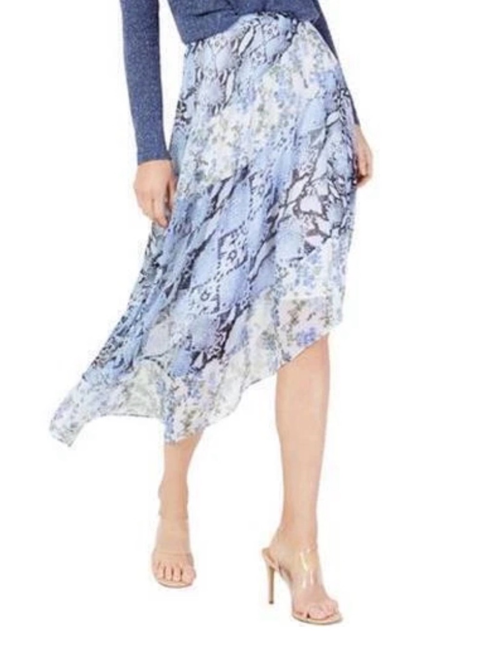 INC Blue White Garden Floral Snake Patchwork Asymmetrical Midi Skirt NEW NWT